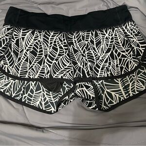 Lululemon Athletica Black and White Athletic Shorts with Botanical Print